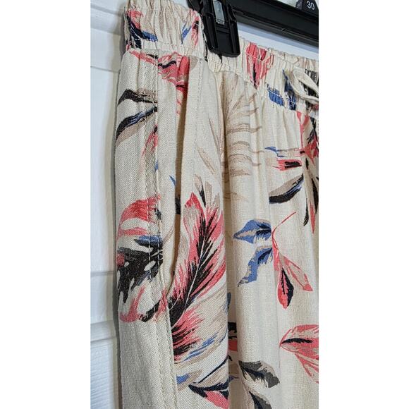 Briggs Linen Blend wide leg floral pants Elastic Waist Women's Boho Small - Picture 2 of 6